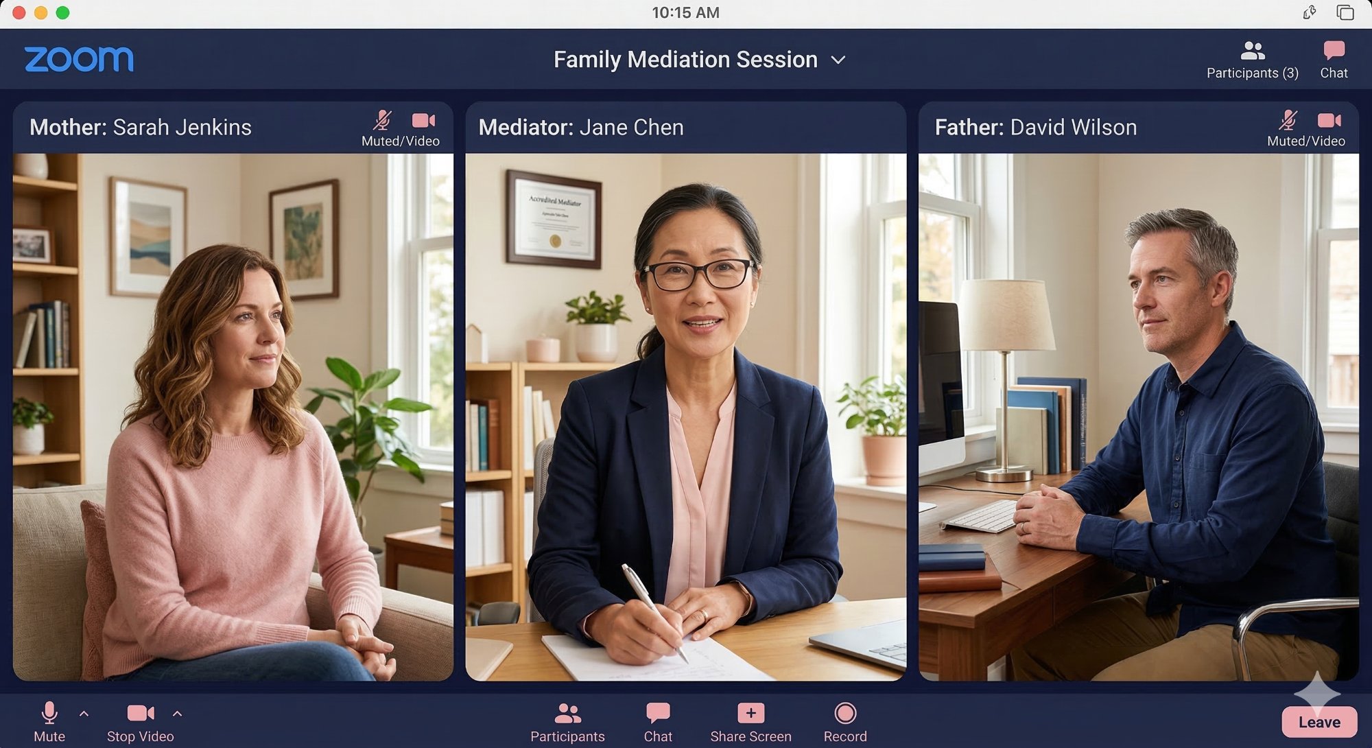 Parent discussing child arrangements via video call with mediator